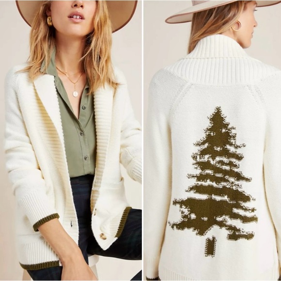ANTHRO 🌲 Evergreen Tree Cardigan Knit Sweater Anthropologie - Picture 1 of 4